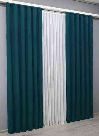 Комплект готових штор VR-Textil Мікровелюр Petek № 1494ш Смарагдовий 100х290 см 2 шт (31-729) Київ