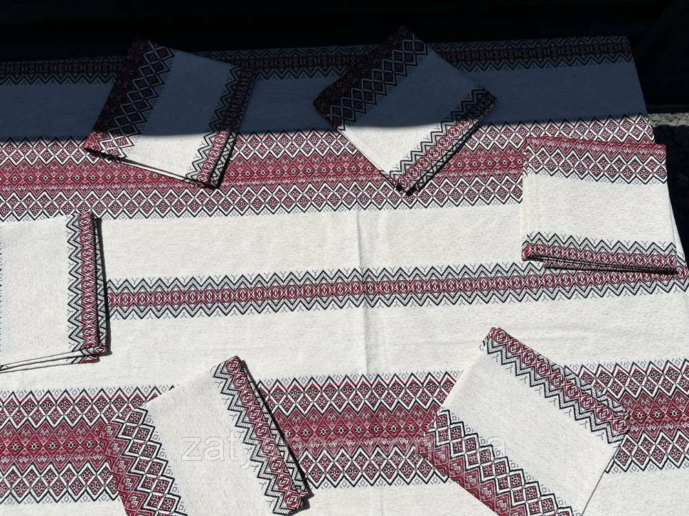 Вишита червона скатертина на льону Київ - фото 6