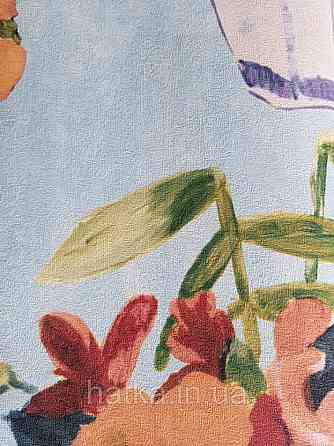 Шпалери вінілові Decoprint Breeze квіти у вазі помаранчеві червоні зелені на блакитному акварель 0.53х10 м Київ