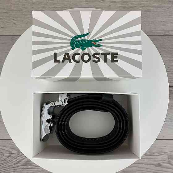 Мужской ремень Lacoste на джинсы, кожаный пояс Лакоста из натуральной кожи в коробке, черныйMasterSem Киев
