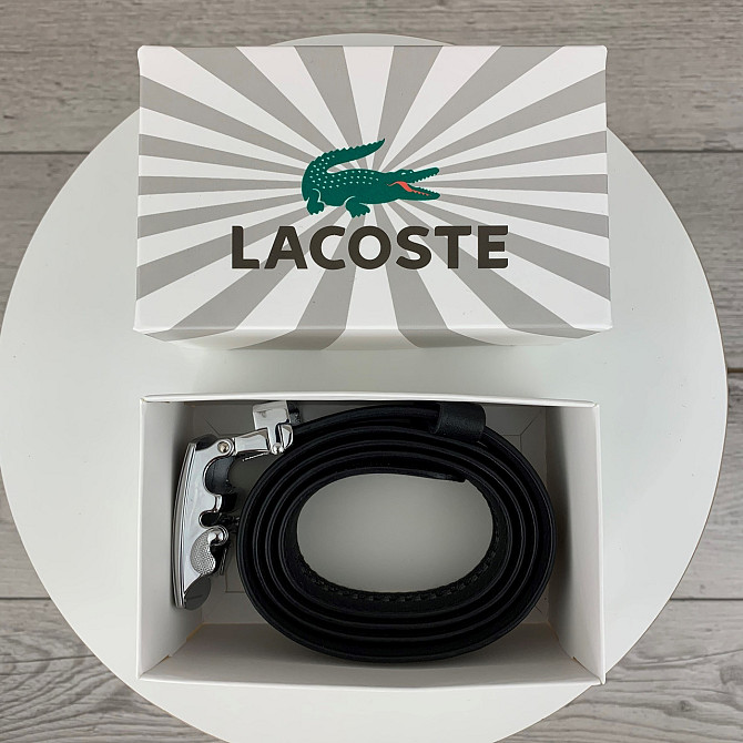 Мужской ремень Lacoste на джинсы, кожаный пояс Лакоста из натуральной кожи в коробке, черныйMasterSem Киев - изображение 3