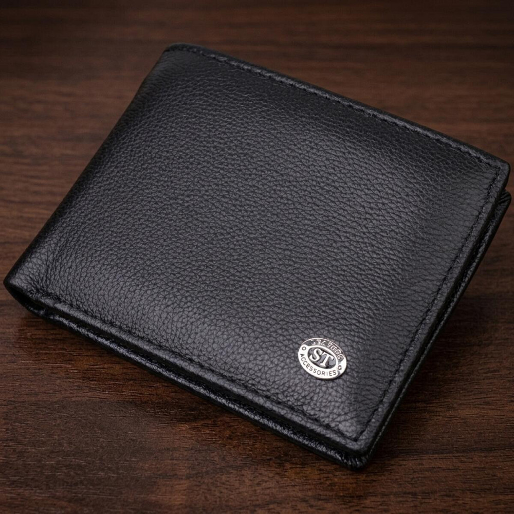 Компактное мужское портмоне из натуральной кожи ST Leather 22486 Черный Киев - изображение 11