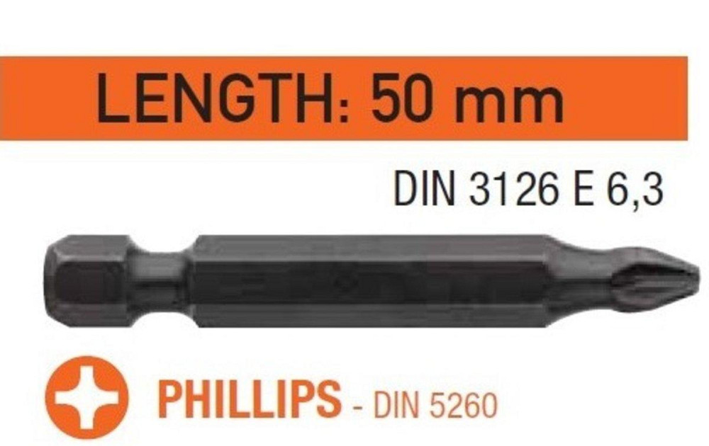 Насадка викруткова USH Industry Phillips PH2 x 50 мм. подовжена Torsion Уп. 10 шт. Одеса - фото 1