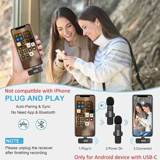 Комплект микрофонов петличных Bluetooth микрофон петличный с шумопоглощением 2 шт (Type-C) Киев