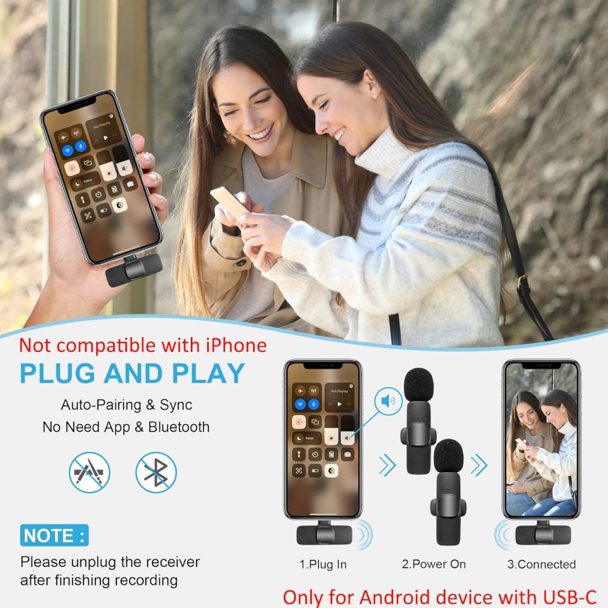 Комплект мікрофонів петличних Bluetooth мікрофон петличний з шумопоглинанням 2 шт (Type-C) Київ - фото 2