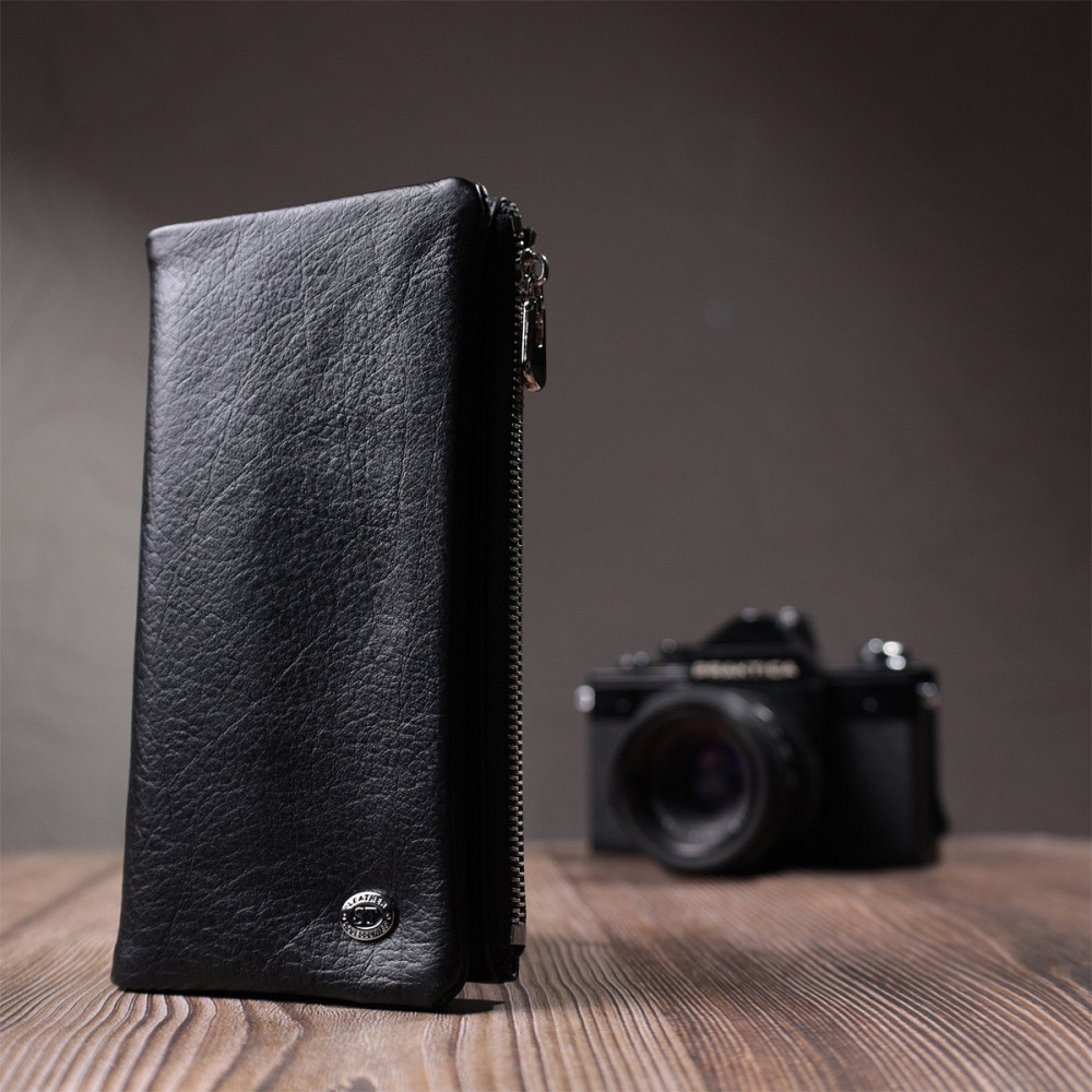 Вертикальний гаманець унісекс із м'якої натуральної шкіри ST Leather 22743 Чорний Київ - фото 9