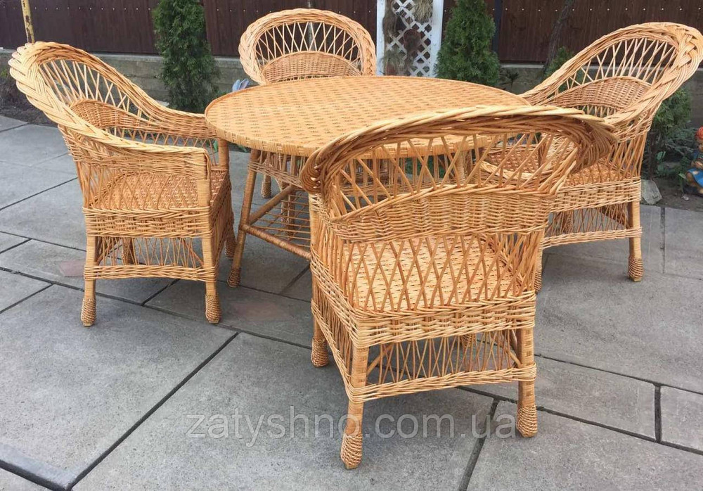 Меблі з лози з великим столом комплект плетених меблів з 4 кріслами| меблі плетені натуральні Київ - фото 1