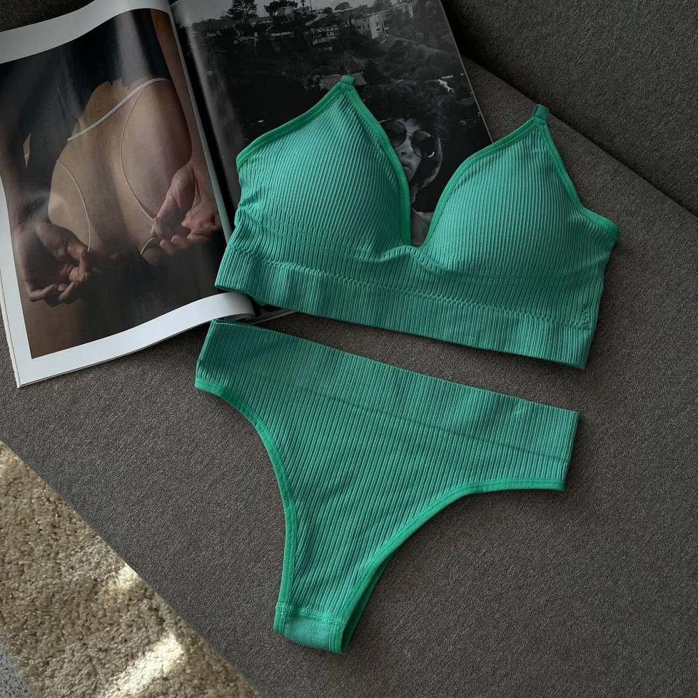 Комплект жіночої білизни з бразильянами зеленого кольору розміру one size Київ - фото 1