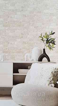 Шпалери вінілові на флізеліні AdaWall Roka 1.06х10 під цеглу структурні білі молочні сріблясті 23104-1 Київ