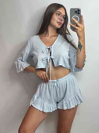 Женский комплект на завязках с шортами Голубой XL-2XL Харьков