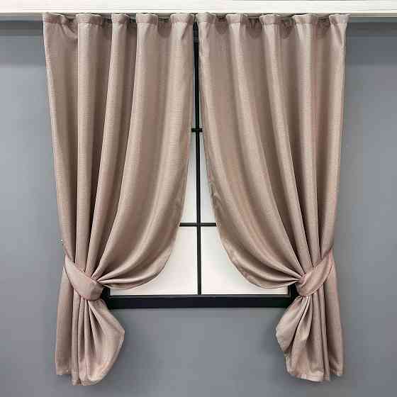 Комплект коротких штор VR-Textil Льон-блекаут Льон Мішковина № 1069ш Пудровий 130х170см 2 шт (35-0312) Київ