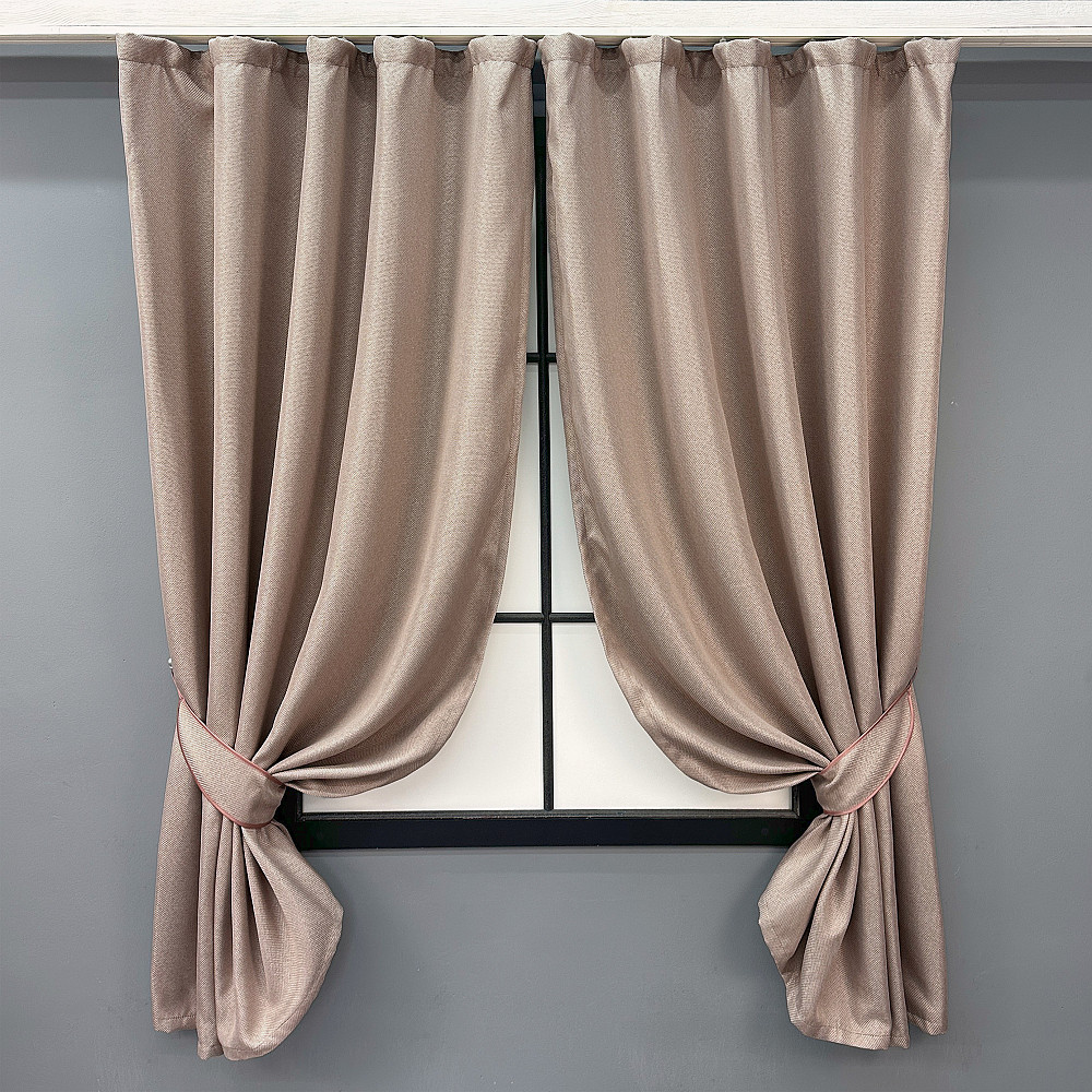 Комплект коротких штор VR-Textil Льон-блекаут Льон Мішковина № 1069ш Пудровий 130х170см 2 шт (35-0312) Київ - фото 1
