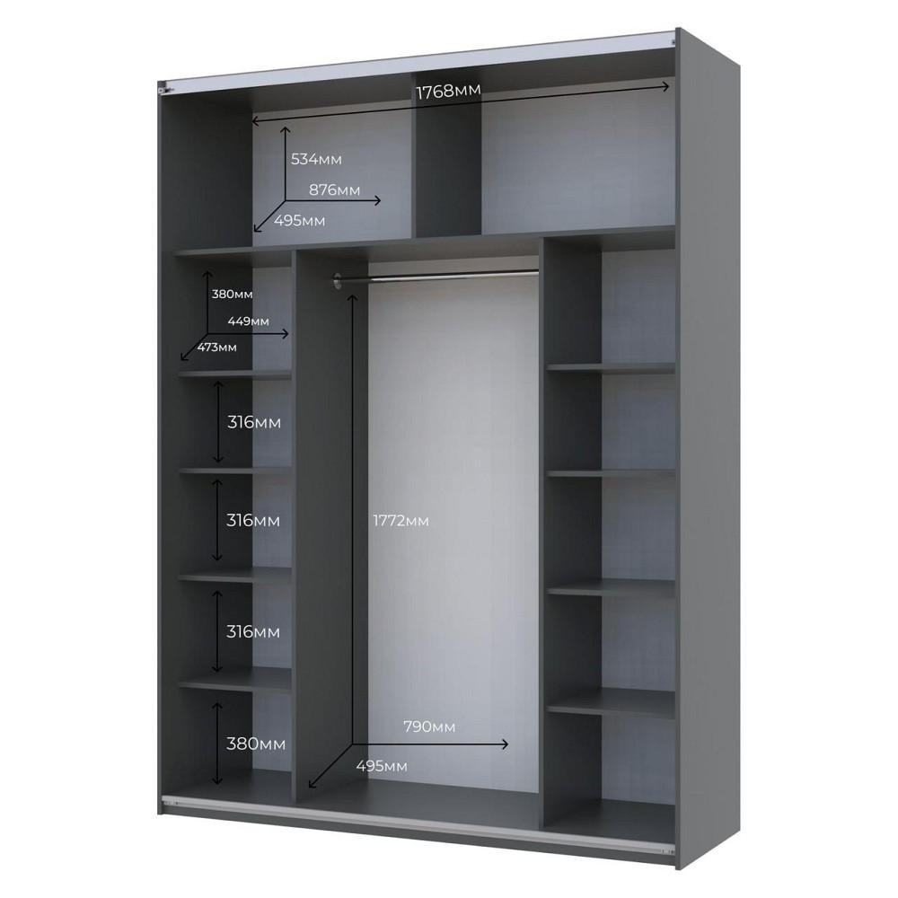 Шафа-купе двохдверна Doros G-Caiser 180х60х240 см Графіт/Дуб евок/1 Чорне скло (DRS-011228) Львів - фото 5