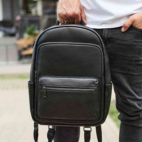 Чоловічий шкіряний рюкзак для роботи та подорожей, чорний Київ
