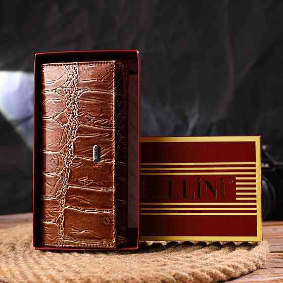 Необычный женский кошелек из натуральной фактурной кожи Коричневый (CANPELLINI) Киев