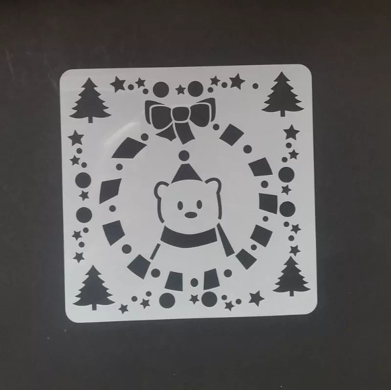 Трафарет на окна к новому году Новогодний мишка 13 на 13 см серый Киев - изображение 1