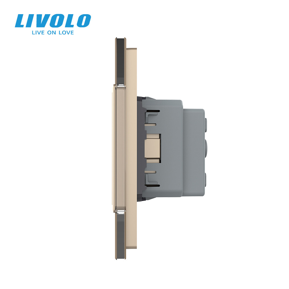 LIVOLO Подвійна електрична розетка з заземленням LIVOLO, золота, скляна рамка, шторки, 250В 16А Коломыя - изображение 10