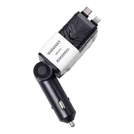 Автомобильное зарядное устройство MECHA с выдвижными кабелями и портами USB/Type-C Белый HP-A1W Киев