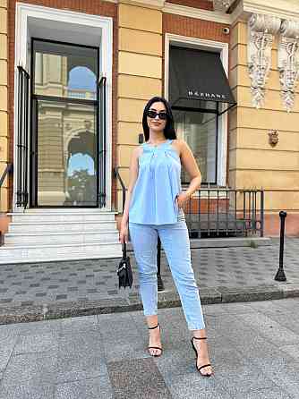 Жіноча блузка без рукавів "Mila" оптом | Норма і батал | Розпродаж моделі Блакитний, 50-52 Київ