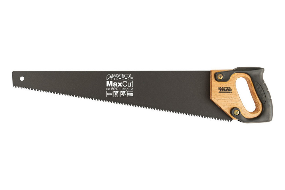 Ножовка столярная 500 мм MASTERTOOL 7TPI MAX CUT тефлоновое покрытие закаленный зуб 3D заточка 14-2350 Ровно - изображение 1
