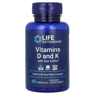 Витамин Life Extension Витамин D и K с морским йодом, Vitamins D and K with Sea-Iodine, 60 капсу (LEX-20406) Винница - изображение 1