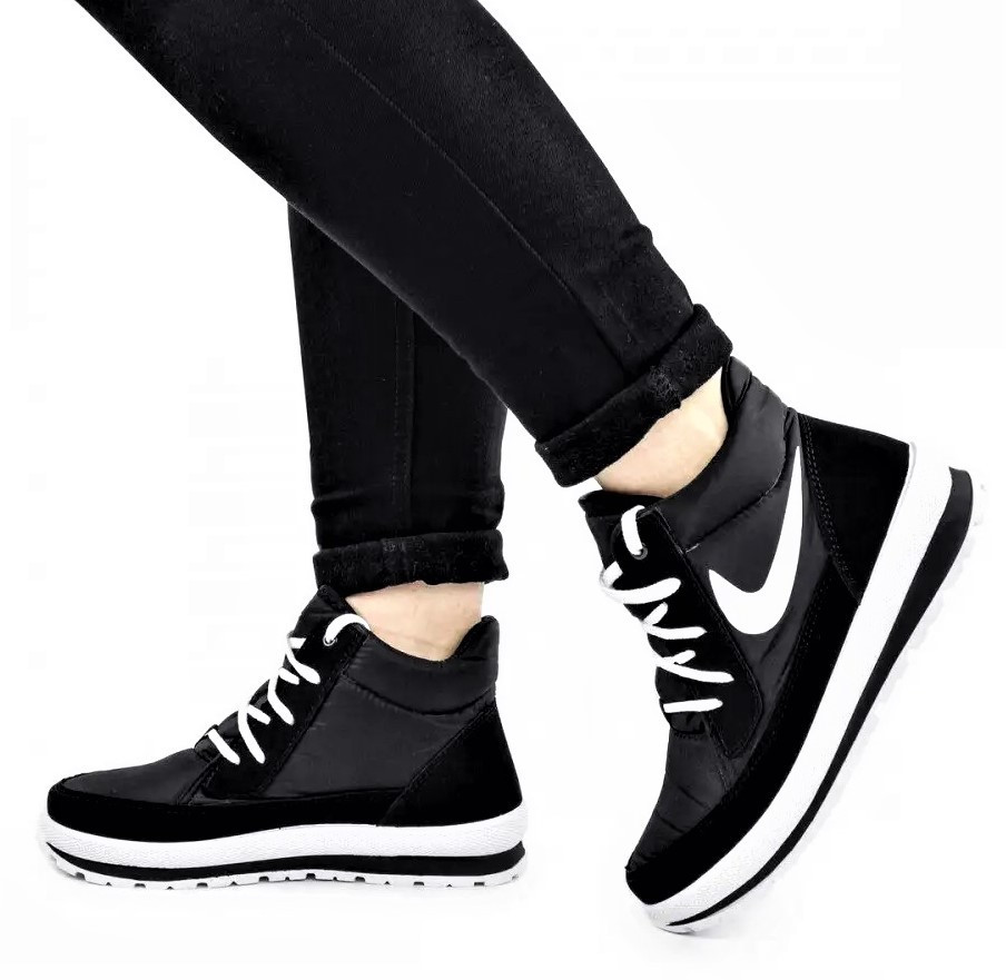 Зимові жіночі Кросівки на хутрі Чорні Найки Снікерси в стилі N!ke (розміри: 36,37,38,39,40) Дніпро - фото 8