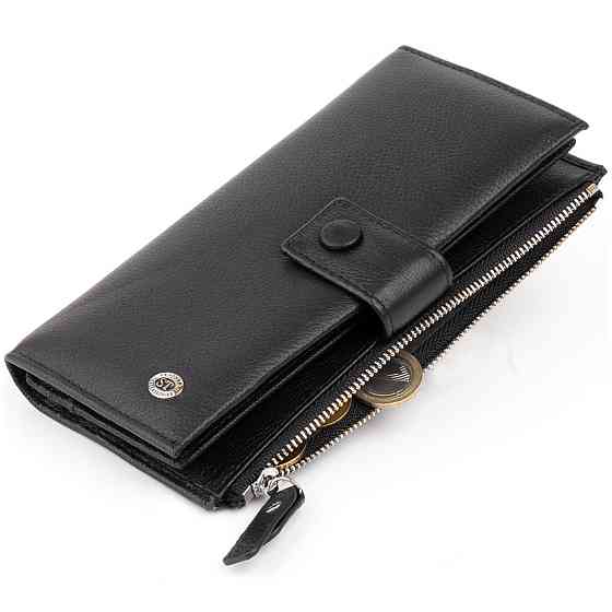 Оригинальный кошелек кожаный женский на хлястике с кнопкой ST Leather 19280 Черный Киев