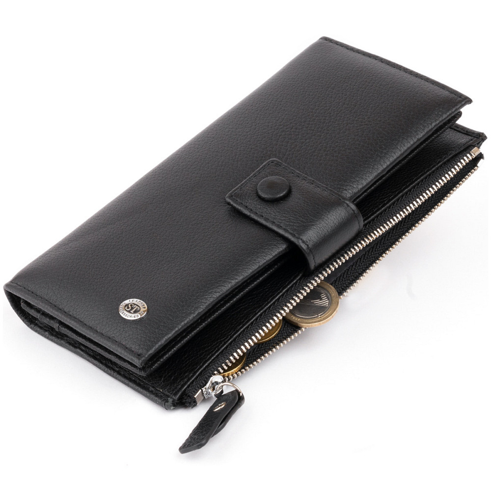 Оригинальный кошелек кожаный женский на хлястике с кнопкой ST Leather 19280 Черный Киев - изображение 5