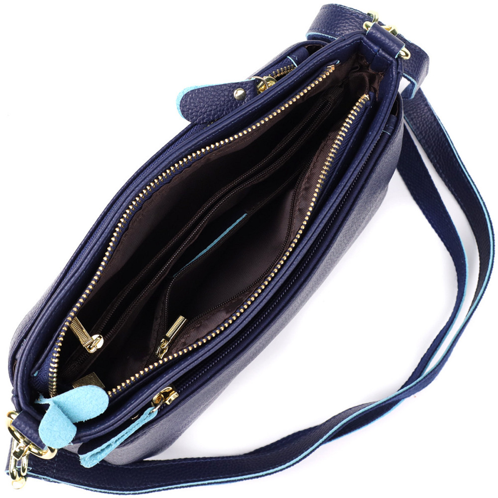 Женская кожаная сумка с жестким дном Vintage 22986 Синий Киев - изображение 7