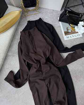 Женский теплый комбинезон на молнии с перестрочками пума Шоколад, 46/48 Одесса