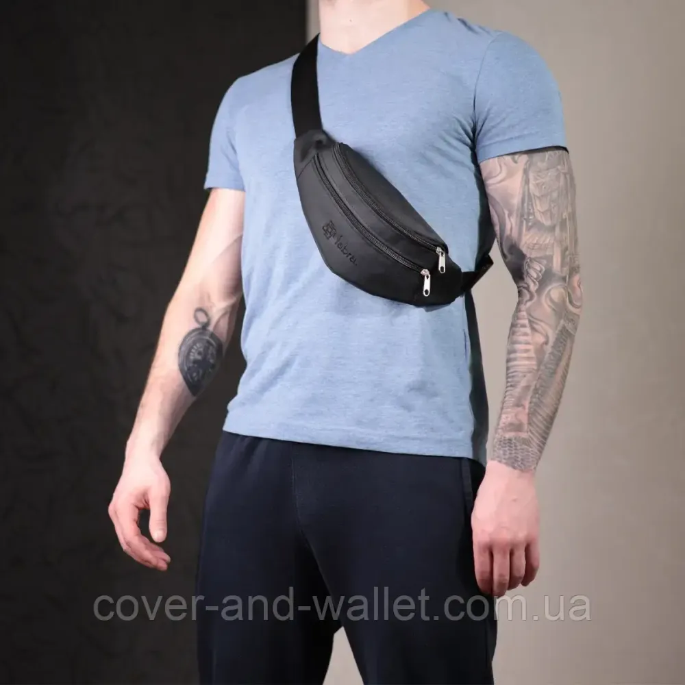 Стильная сумка-бананка на пояс из качественного полиэстера черного цвета FBR Киев - изображение 10