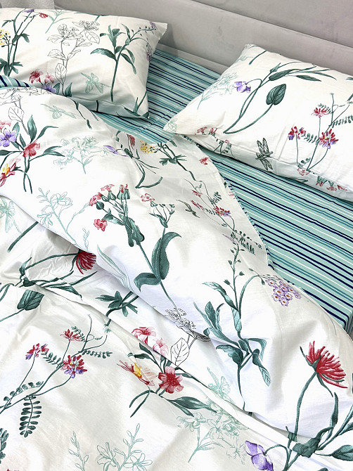 Ecotton Комплект постільної білизни Ecotton двоспальний Євро 210х220 см сатин Квіти білий (рис. Коломия - фото 4