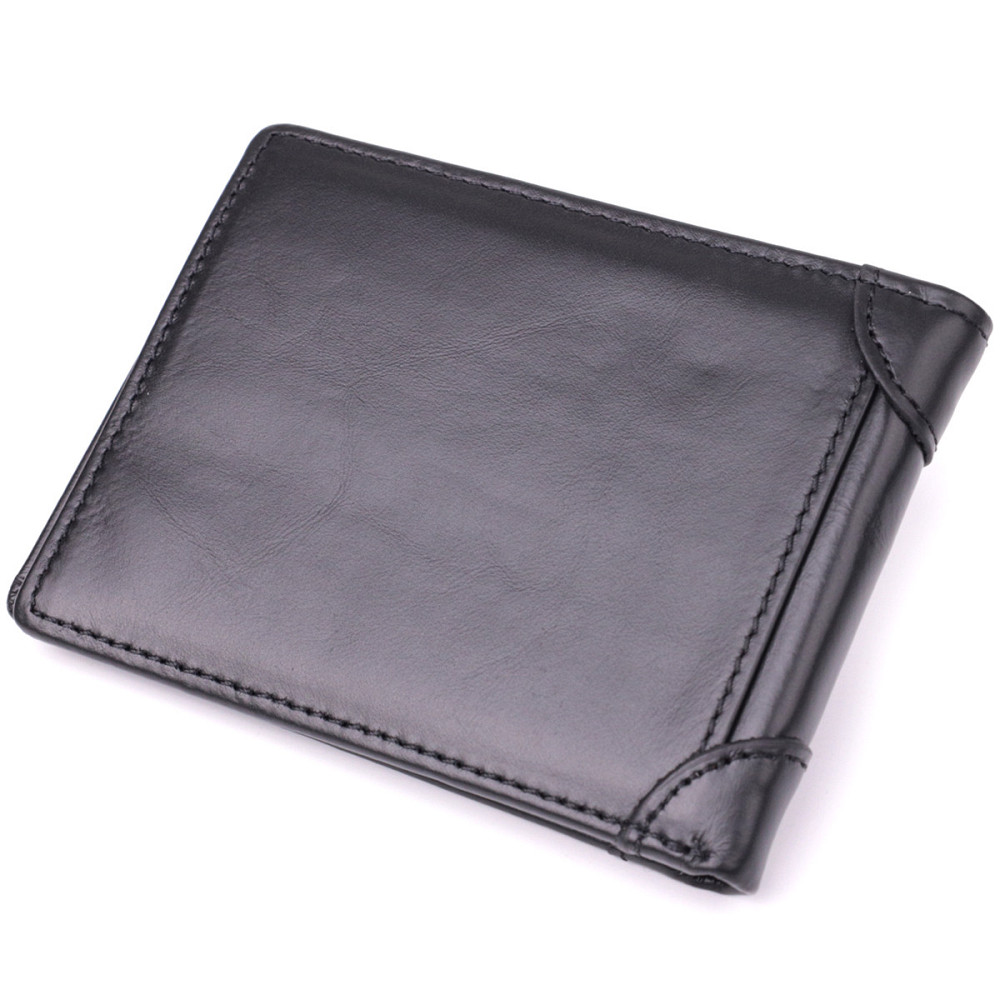 Невеликий чоловічий гаманець без застібки з натуральної шкіри Vintage sale_15097 Чорний Київ - фото 2