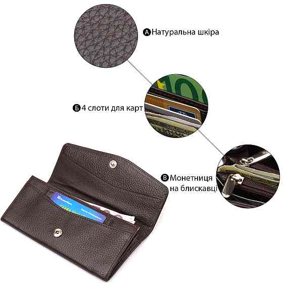 Женский кошелек с удобным функционалом кожаный CANPELLINI 21723 Коричневый Киев