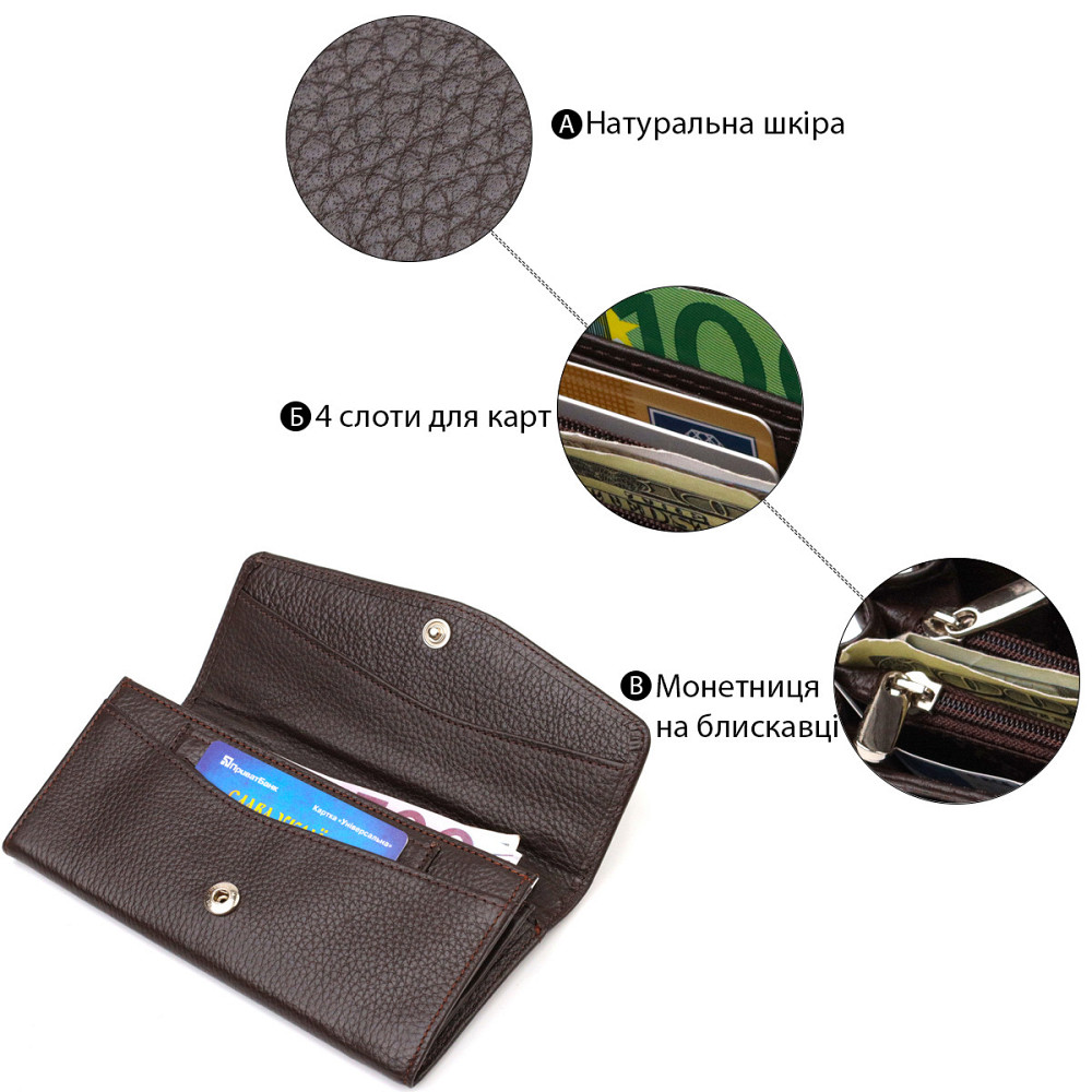 Женский кошелек с удобным функционалом кожаный CANPELLINI 21723 Коричневый Киев - изображение 4