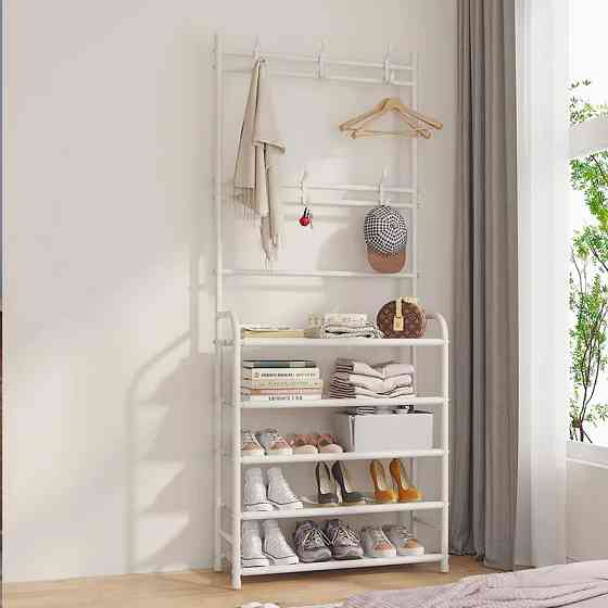 Поличка з вішаком для передпокою 25х60х150, Органайзер для взуття та одягу з 4 полицями, Білого кольору Кам'янець-Подільський