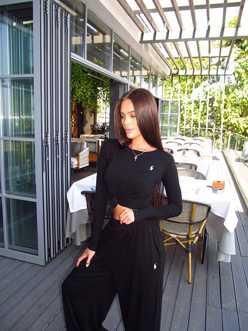 Женский базовый прогулочный костюм двойка: лонг и штаны вискоза Черный, 40/42 Одесса - изображение 3