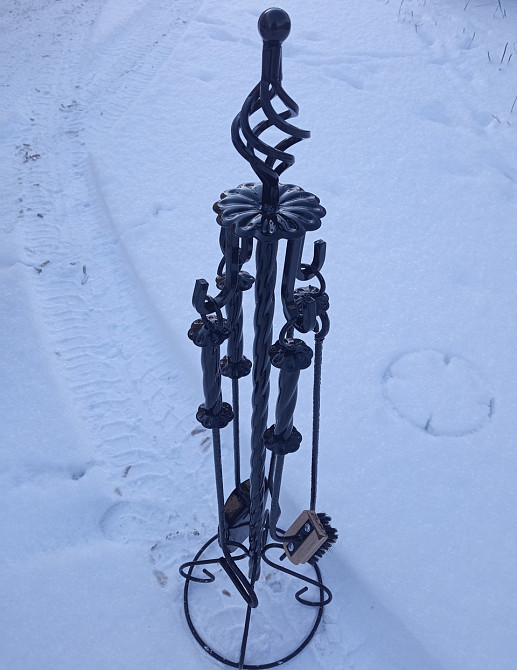 Кований набір для каміну K-008 (стійка, совок, щітка, кочерга, щипці) Б3917 Чорний Київ - фото 1