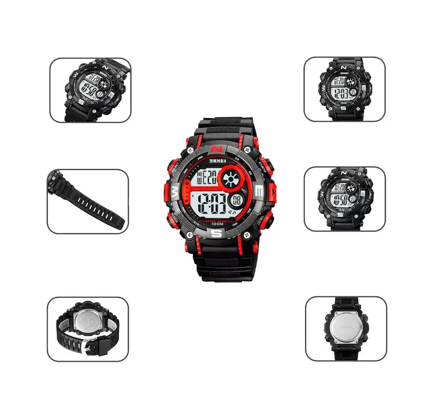 Чоловічий наручний кварцовий годинник Skmei 1887 (Чорний з червоним) Київ - фото 7