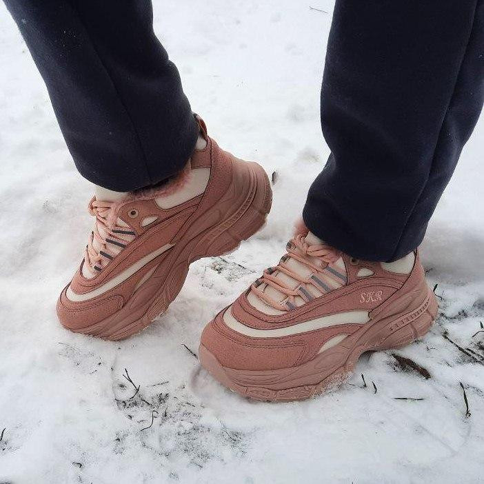 -Женський зимовий Рожевий Кросівки з МЕХОМ на Високому Підошві Мокасини (розміри: 37,38,39) — 11-3 Дніпро - фото 2