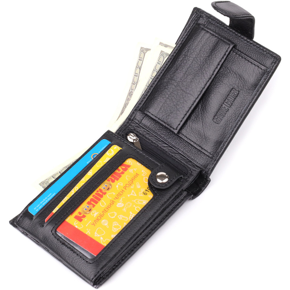 Вместительный мужской бумажник горизонтального формата из натуральной кожи ST Leather 23090 Черный Киев - изображение 6