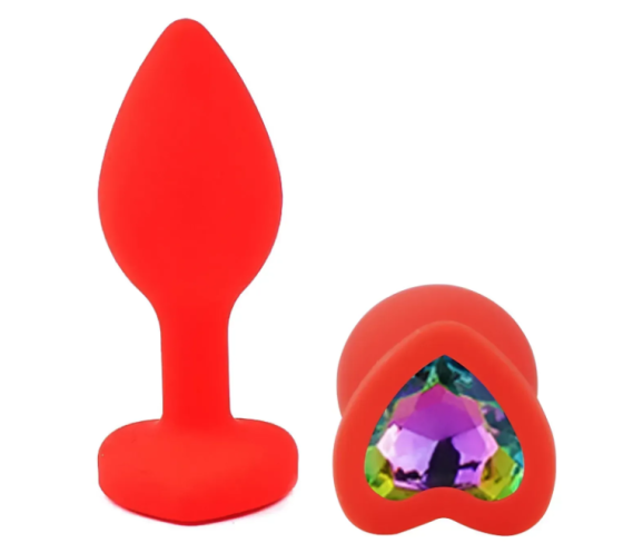 Силиконовая анальная пробка EGZO - Silicone Red Heart Plug Rainbow, size S Sex Aura Киев