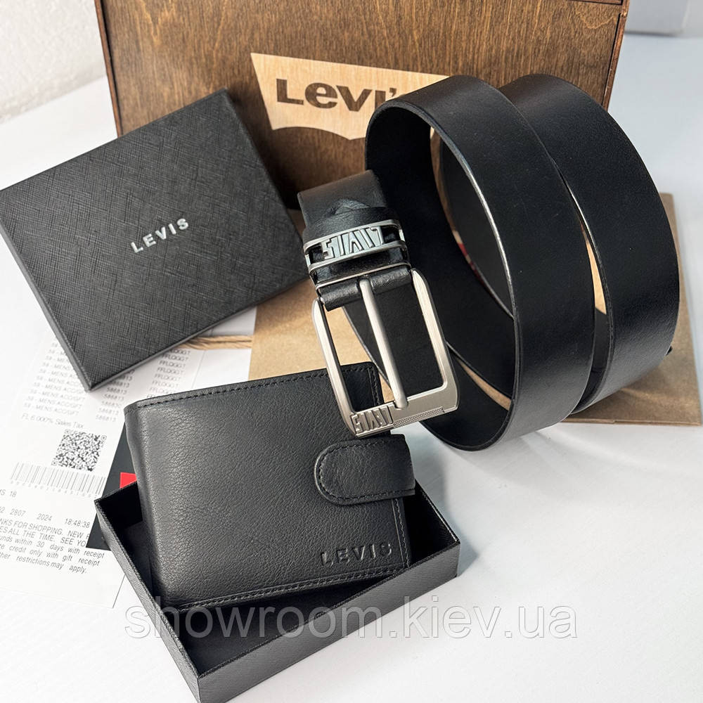 Мужской подарочный набор ремень и портмоне в деревянной коробке Levis (518) Киев - изображение 7
