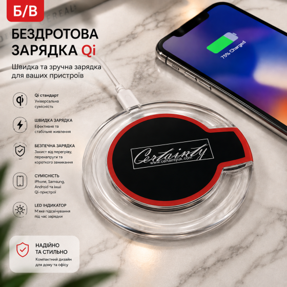 Б/В Бездротовий зарядний пристрій Qi для iPhone, Samsung та Android, швидка бездротова зарядка, білий Київ
