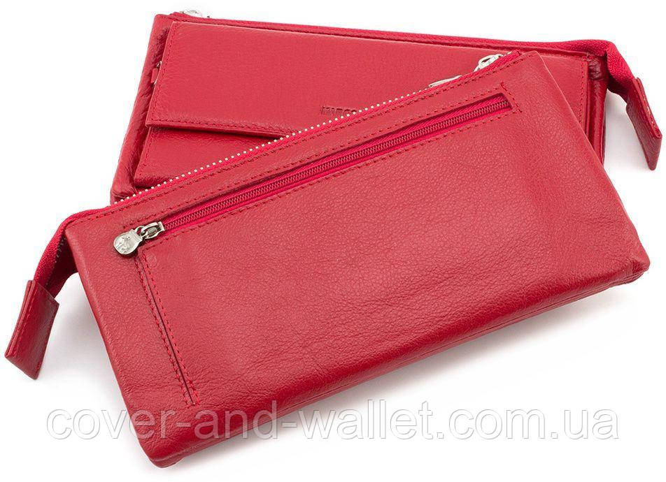 Женский кожаный кошелек клатч красного цвета на магнитах и молнии Marco Coverna MC 6052-2 Киев - изображение 5
