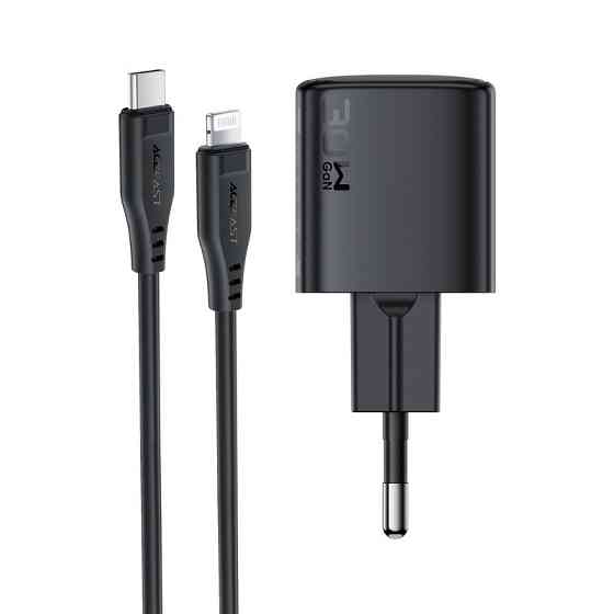 Мережевий зарядний пристрій з кабелем ACEFAST A118 PD30W mini GaN USB-C fast charger set (P16) Black Одеса