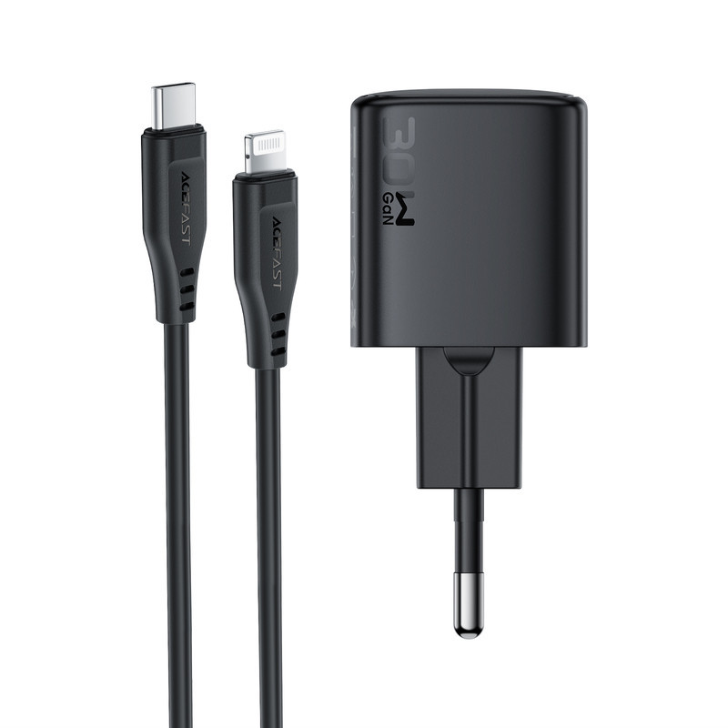 Мережевий зарядний пристрій з кабелем ACEFAST A118 PD30W mini GaN USB-C fast charger set (P16) Black Одеса - фото 5