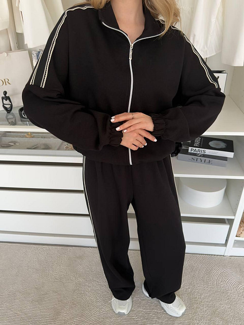 Жіночий стильний повсякденний костюм із тканини Lacoste Double Face Чорний Одеса - фото 4