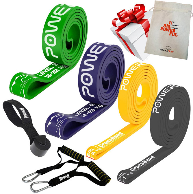 Эспандер петля (резиненные петли) PowerPlay PP_0023 набор 4шт. сопротивление 2-32кг. (сумарно 76кг.) + ручки и якорь Киев - изображение 1