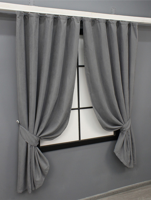 Комплект коротких штор VR-Textil Мікровелюр Petek № 1485ш Сірий 130х170 см 2 шт (35-0211) Київ - фото 2